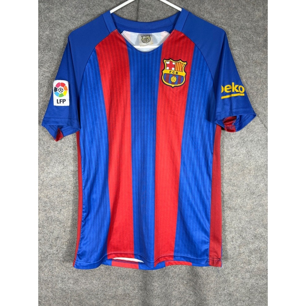 FC Barcelona Messi 10 Jersey Blue Red Striped Soccer Shirt Mens Small LFP Unicef